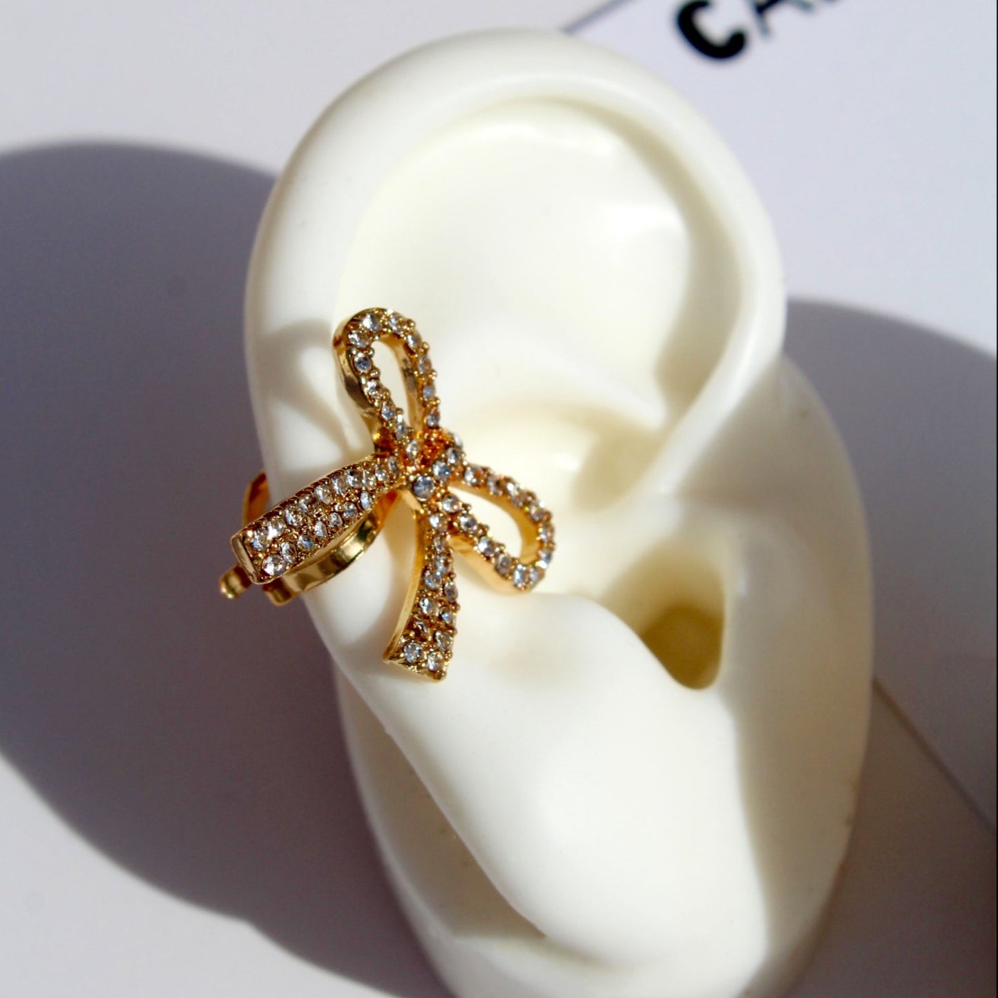 Gold Bow Rhinestone Ear Cuff