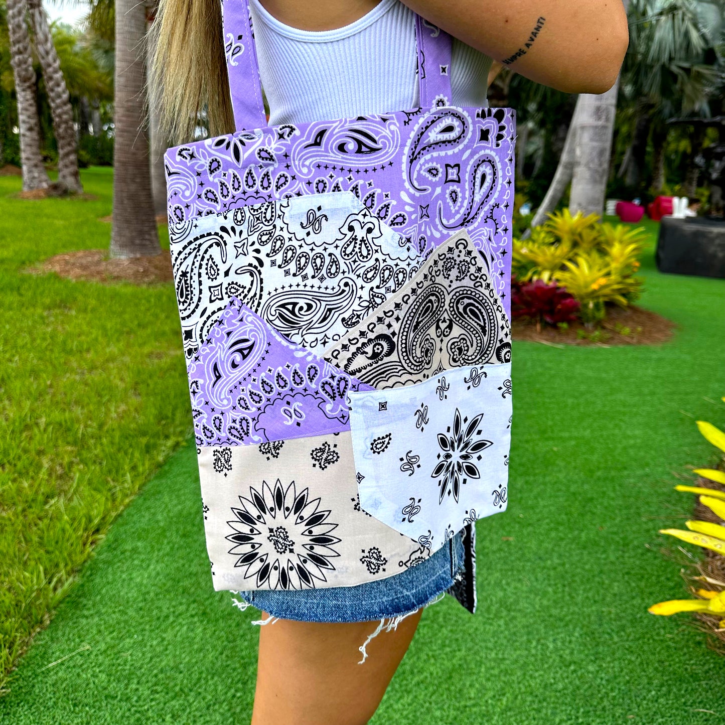 Light Purple & White Bandana Tote Bag