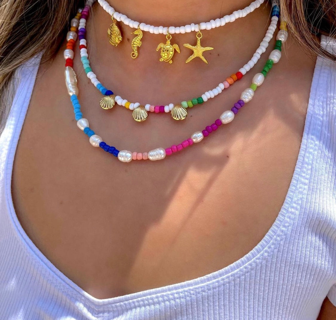 White & Gold Charm Necklace