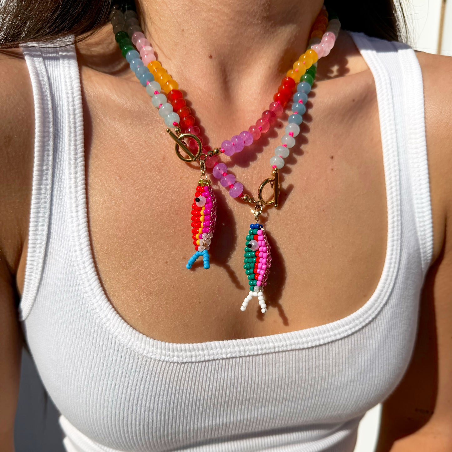 Multicolor Fish Charm Necklace