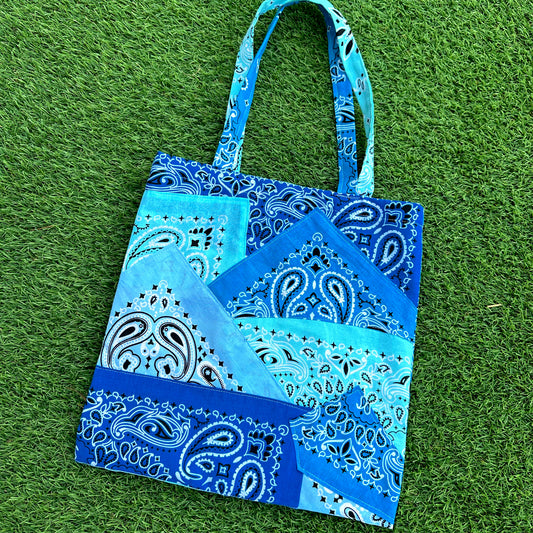 Blue Monochrome Bandana Tote Bag