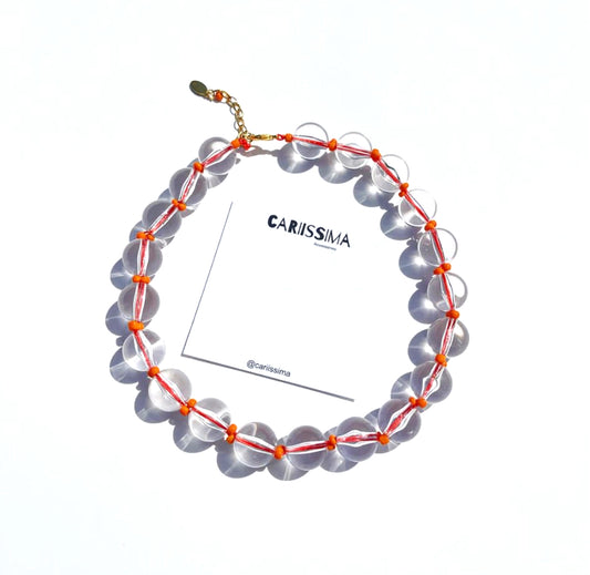 Clear/Orange Bubblegum Beaded Necklace