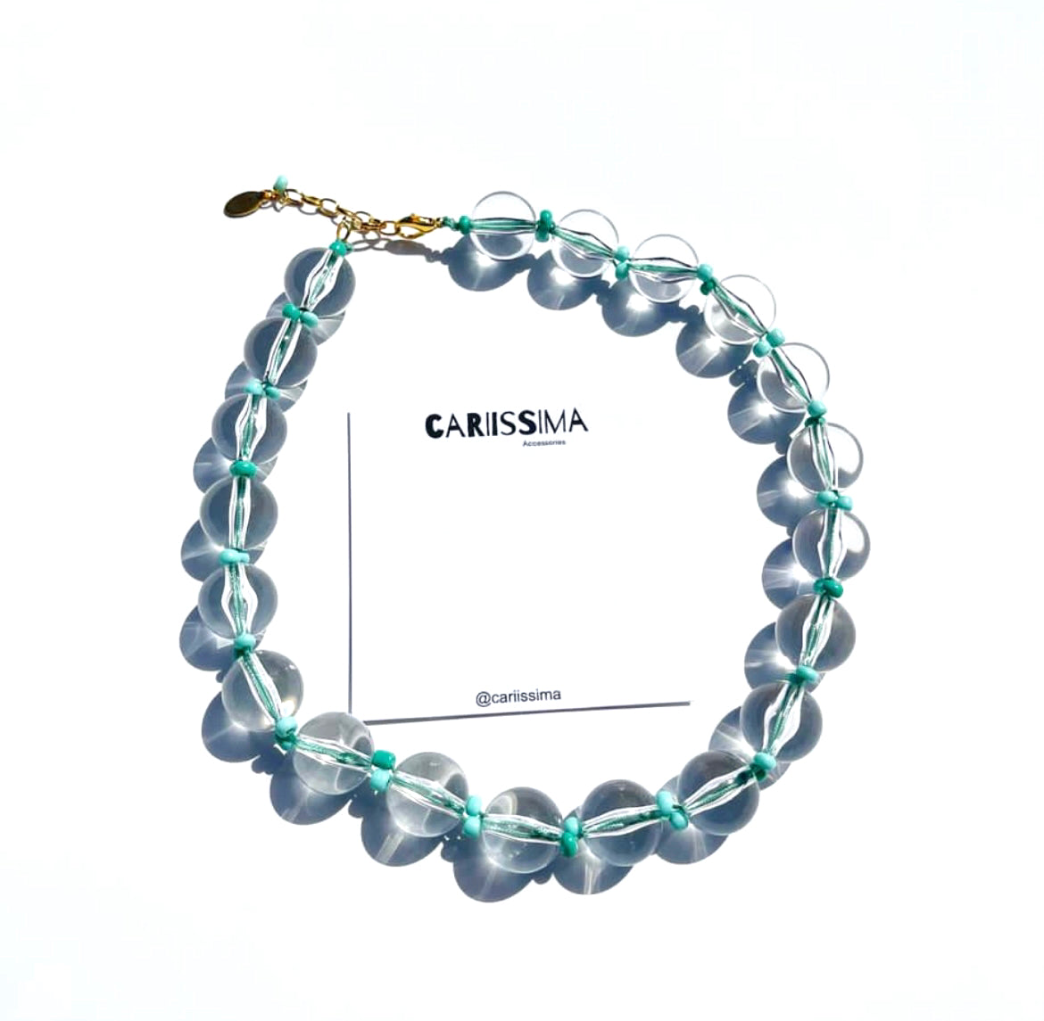 Clear/Teal Bubblegum Beaded Necklace